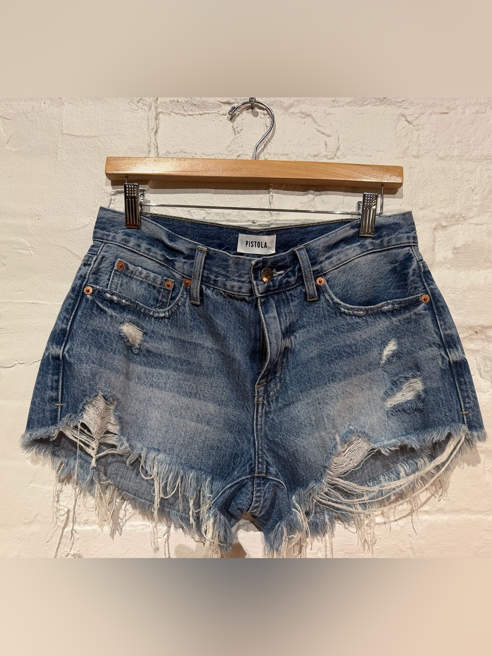 pistola Frayed Distressed Denim Shorts - Medium Blue